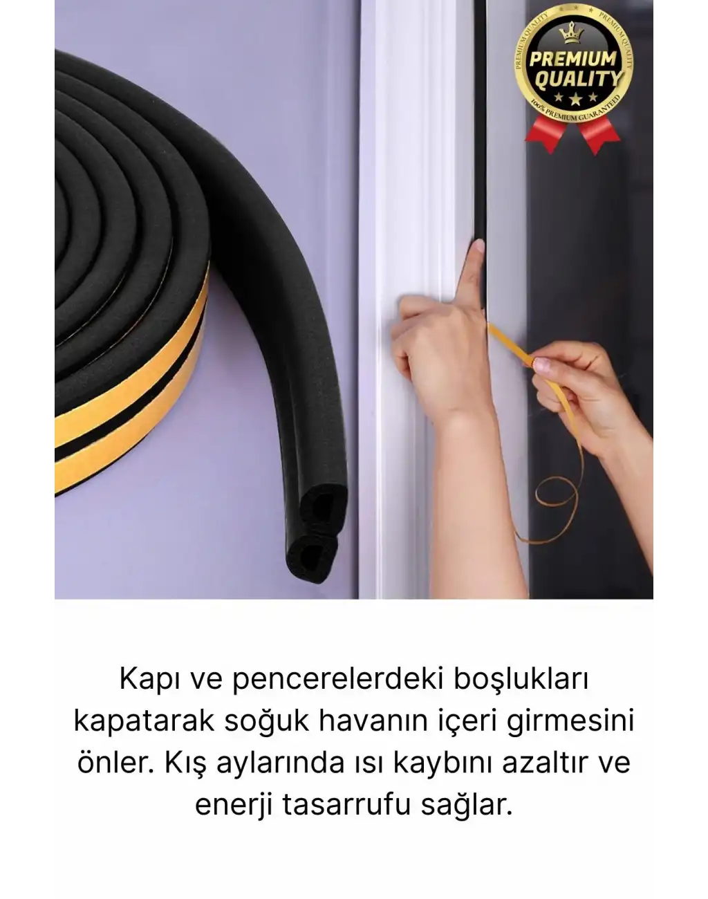 Güçlü Kendinden Yapışkanlı Kapı Pencere Soğuk Hava Geçirmez Yalıtım İzolasyon Siyah Fitil 20 Metre