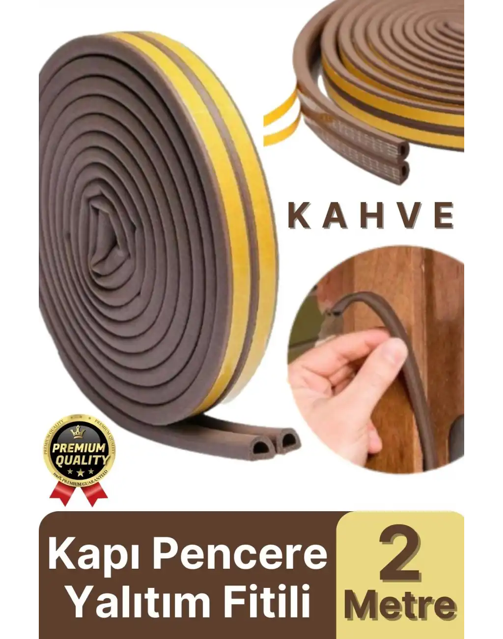 Güçlü Kendinden Yapışkanlı Kapı Pencere Soğuk Hava Geçirmez Yalıtım İzolasyon Kahve Fitil 2 Metre