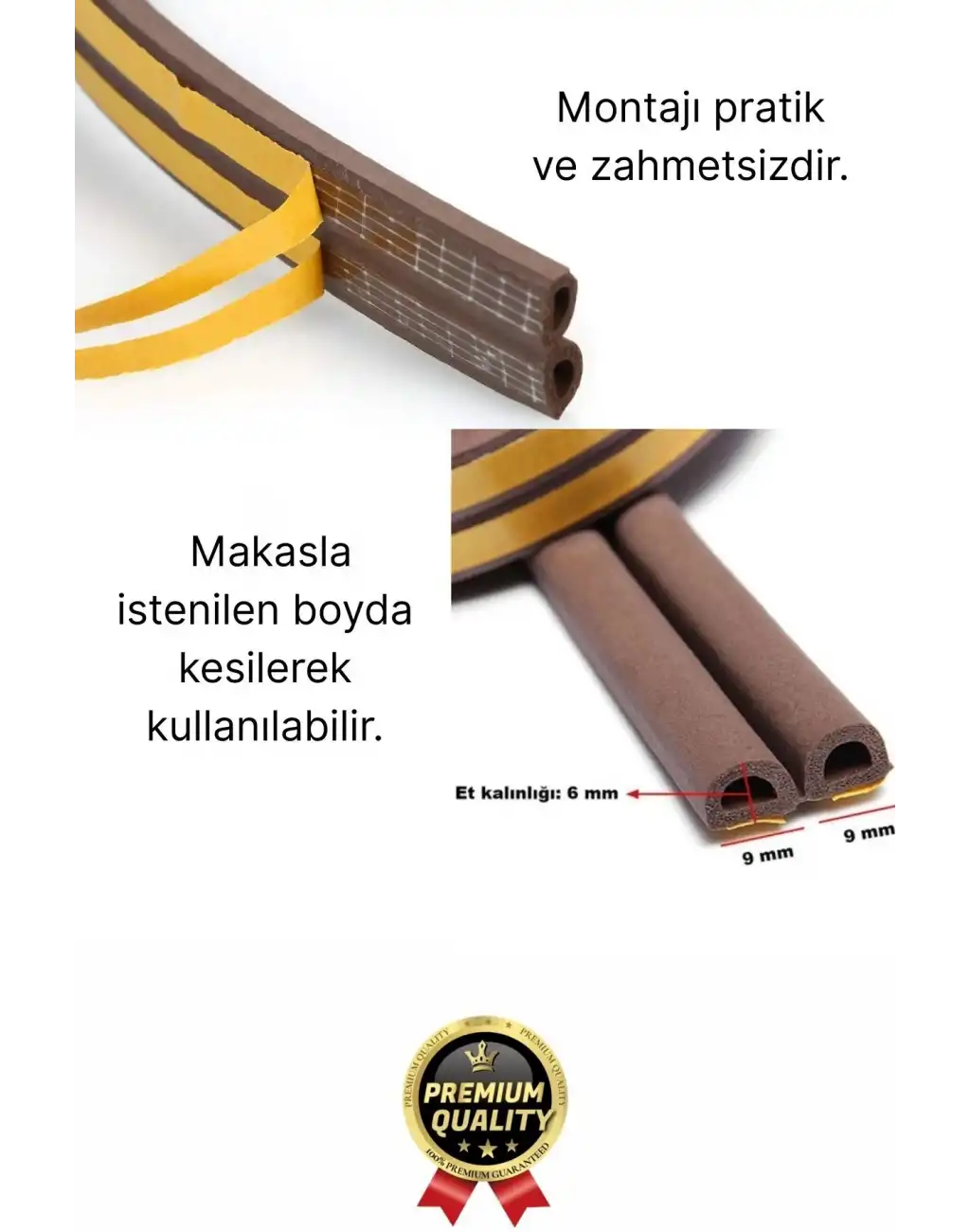 Güçlü Kendinden Yapışkanlı Kapı Pencere Soğuk Hava Geçirmez Yalıtım İzolasyon Kahve Fitil 6 Metre