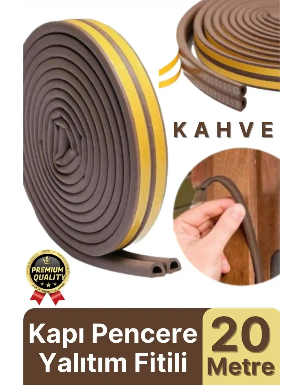 Güçlü Kendinden Yapışkanlı Kapı Pencere Soğuk Hava Geçirmez Yalıtım İzolasyon Kahve Fitil 20 Metre