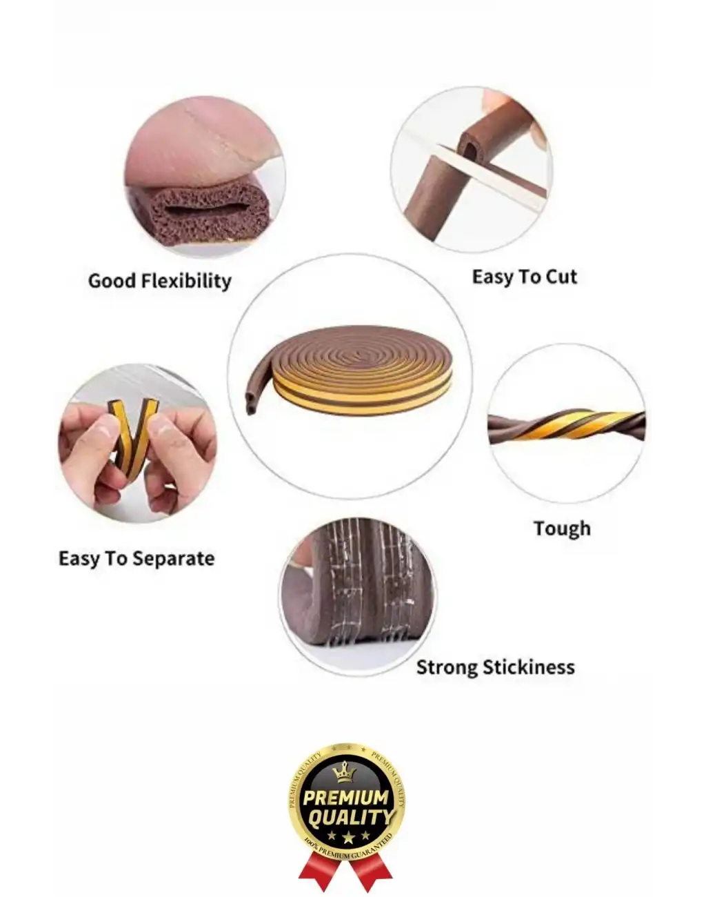 Güçlü Kendinden Yapışkanlı Kapı Pencere Soğuk Hava Geçirmez Yalıtım İzolasyon Kahve Fitil 20 Metre