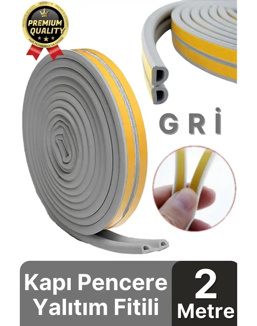 Güçlü Kendinden Yapışkanlı Kapı Pencere Soğuk Hava Geçirmez Yalıtım İzolasyon Gri Fitil 2 Metre