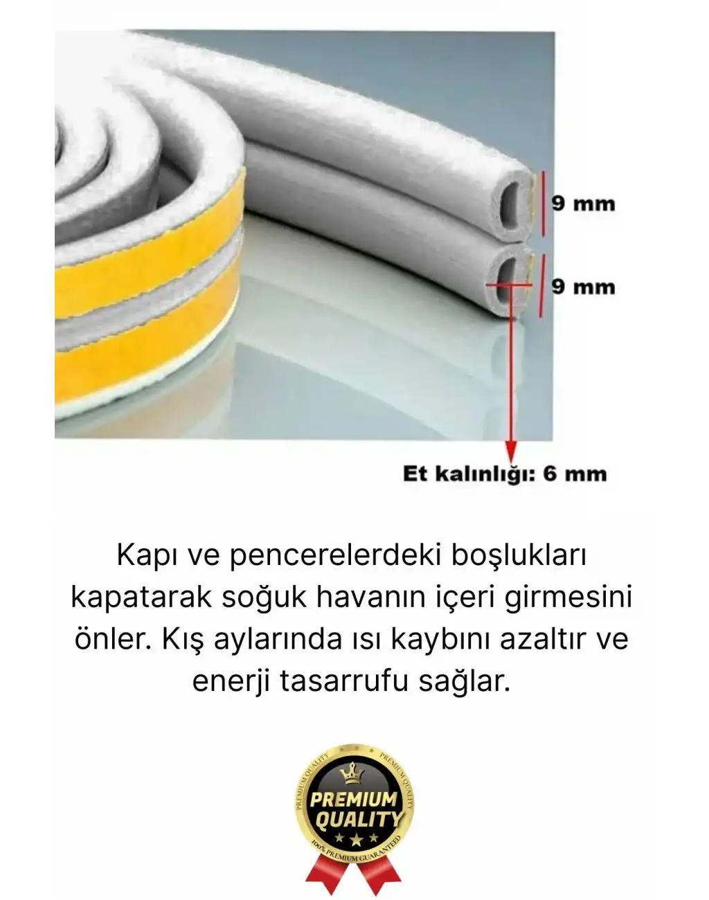 Güçlü Kendinden Yapışkanlı Kapı Pencere Soğuk Hava Geçirmez Yalıtım İzolasyon Gri Fitil 2 Metre