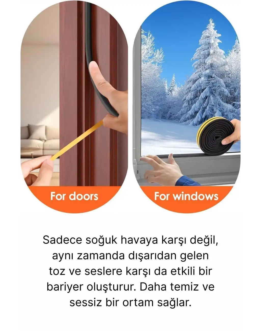 Güçlü Kendinden Yapışkanlı Kapı Pencere Soğuk Hava Geçirmez Yalıtım İzolasyon Gri Fitil 6 Metre