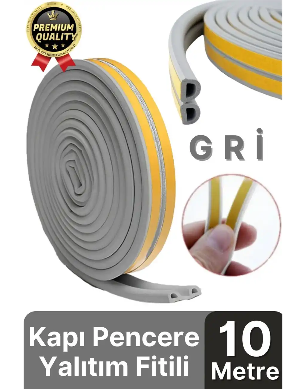 Güçlü Kendinden Yapışkanlı Kapı Pencere Soğuk Hava Geçirmez Yalıtım İzolasyon Gri Fitil 10 Metre