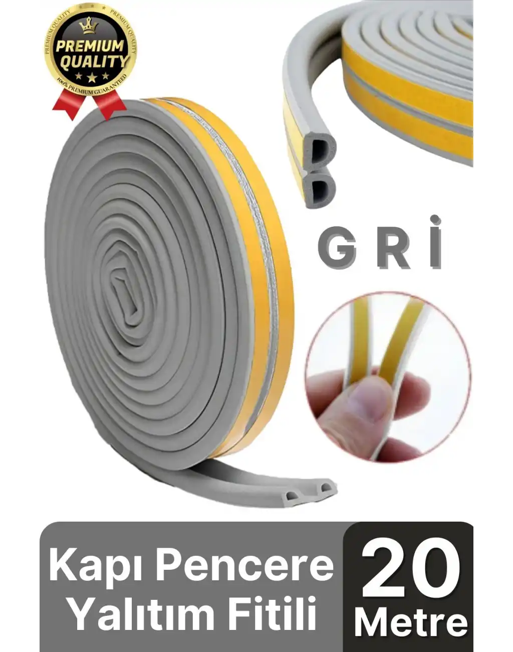Güçlü Kendinden Yapışkanlı Kapı Pencere Soğuk Hava Geçirmez Yalıtım İzolasyon Gri Fitil 20 Metre