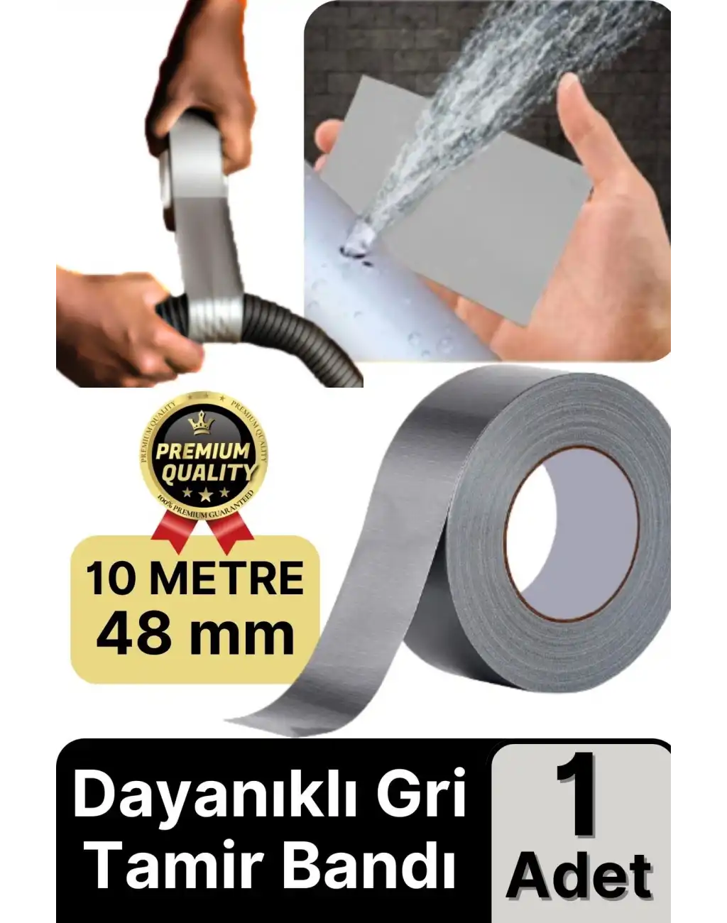 1 Adet Ekstra Güçlü Dayanıklı Su Geçirmez Sızdırmaz Yalıtım İzolasyon Gri Tamir Bandı 10 Mt 48 Mm
