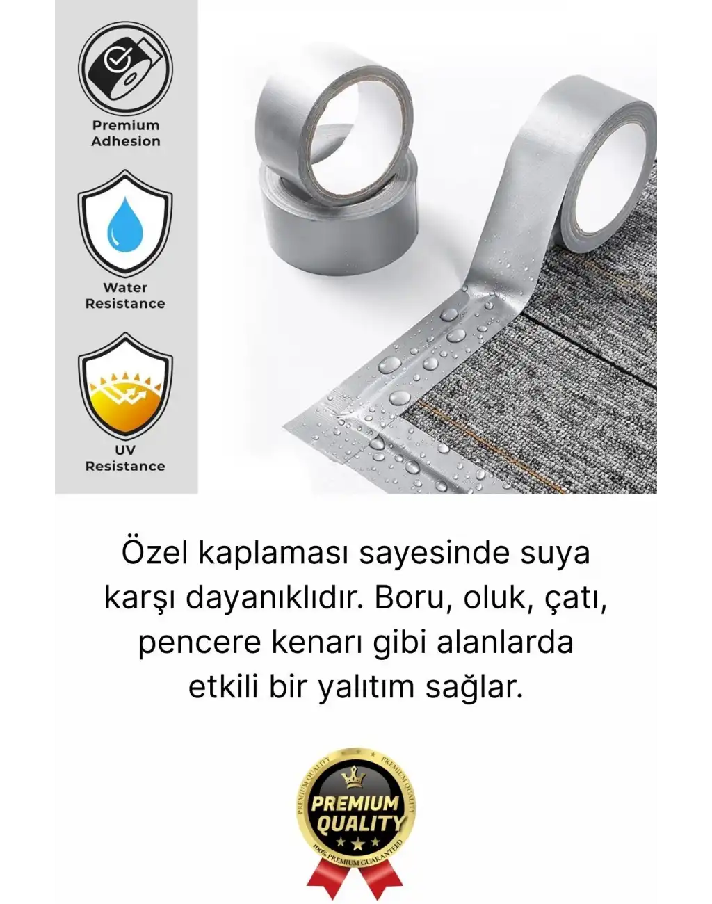 1 Adet Ekstra Güçlü Dayanıklı Su Geçirmez Sızdırmaz Yalıtım İzolasyon Gri Tamir Bandı 10 Mt 48 Mm