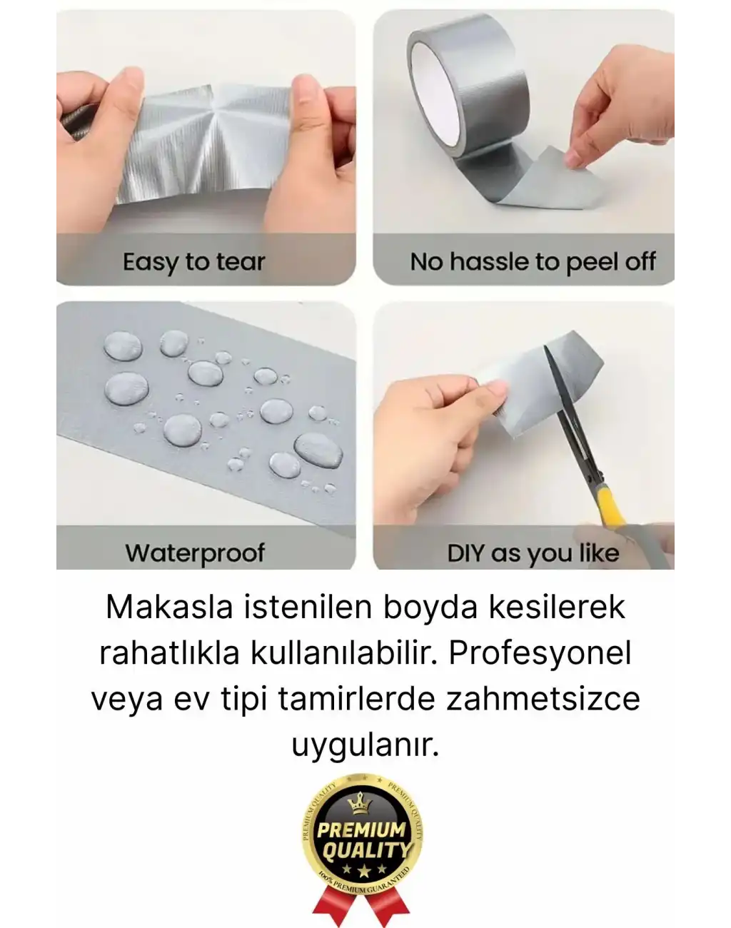 2 Adet Ekstra Güçlü Dayanıklı Su Geçirmez Sızdırmaz Yalıtım İzolasyon Gri Tamir Bandı 10 Mt 48 Mm