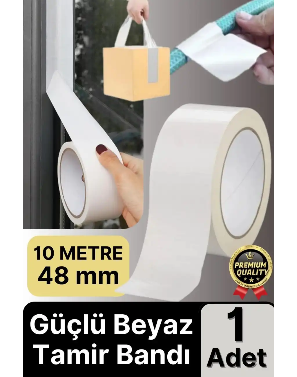 1 Adet Ekstra Güçlü Dayanıklı Su Geçirmez Sızdırmaz Yalıtım İzolasyon Beyaz Tamir Bandı 10 Mt 48 Mm