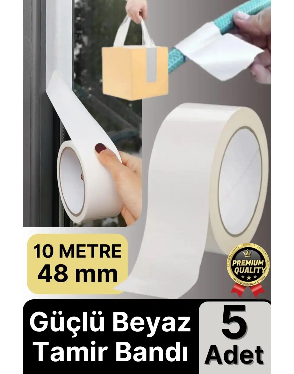 5 Adet Ekstra Güçlü Dayanıklı Su Geçirmez Sızdırmaz Yalıtım İzolasyon Beyaz Tamir Bandı 10 Mt 48 Mm