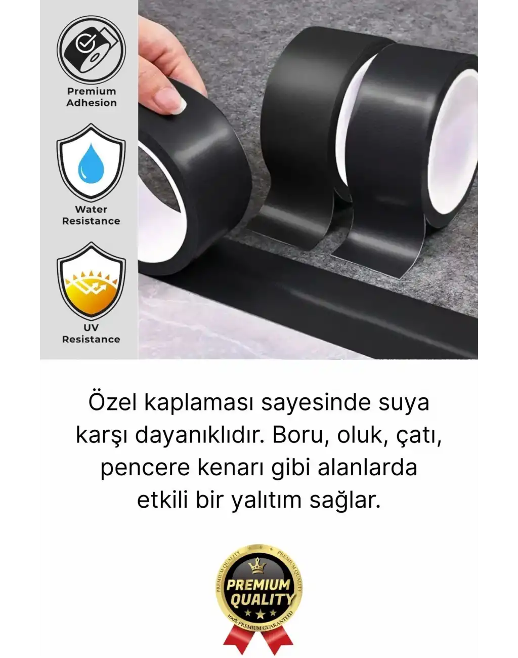 2 Adet Ekstra Güçlü Dayanıklı Su Geçirmez Sızdırmaz Yalıtım İzolasyon Siyah Tamir Bandı 10 Mt 48 Mm