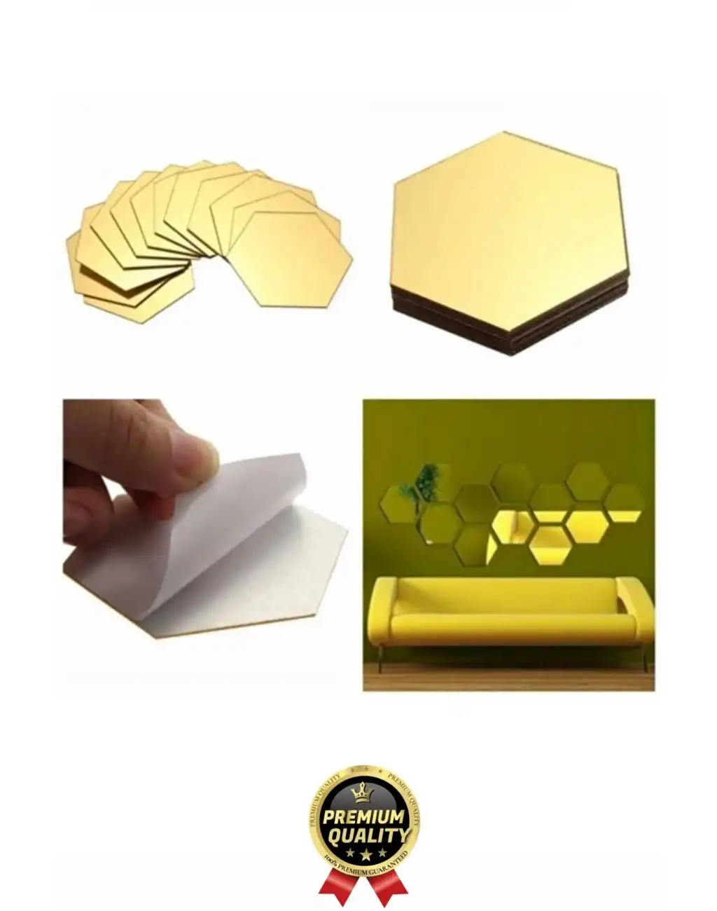 Yeni Seri Modern Şık Tasarım Dekoratif Altıgen Ev Ofis Duvar Dolap Yapışkanlı Gold Ayna Seti 12 Adet