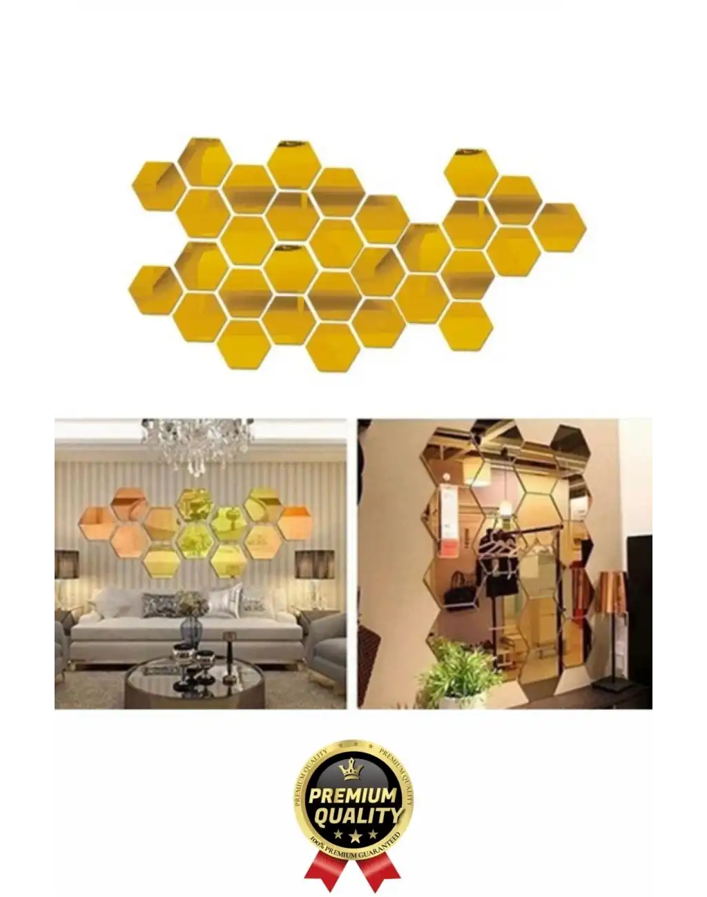 Yeni Seri Modern Şık Tasarım Dekoratif Altıgen Ev Ofis Duvar Dolap Yapışkanlı Gold Ayna Seti 12 Adet