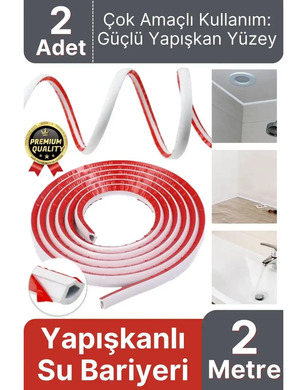 2 Adet Ultra Güçlü Dayanıklı Esnek Tezgah Mutfak Banyo Kendinden Yapışkanlı Su Bariyeri 2 Metre