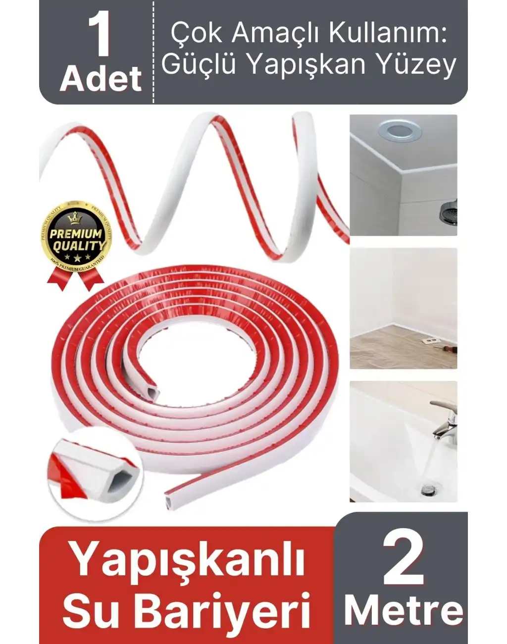 1 Adet Ultra Güçlü Dayanıklı Esnek Tezgah Mutfak Banyo Kendinden Yapışkanlı Su Bariyeri 2 Metre