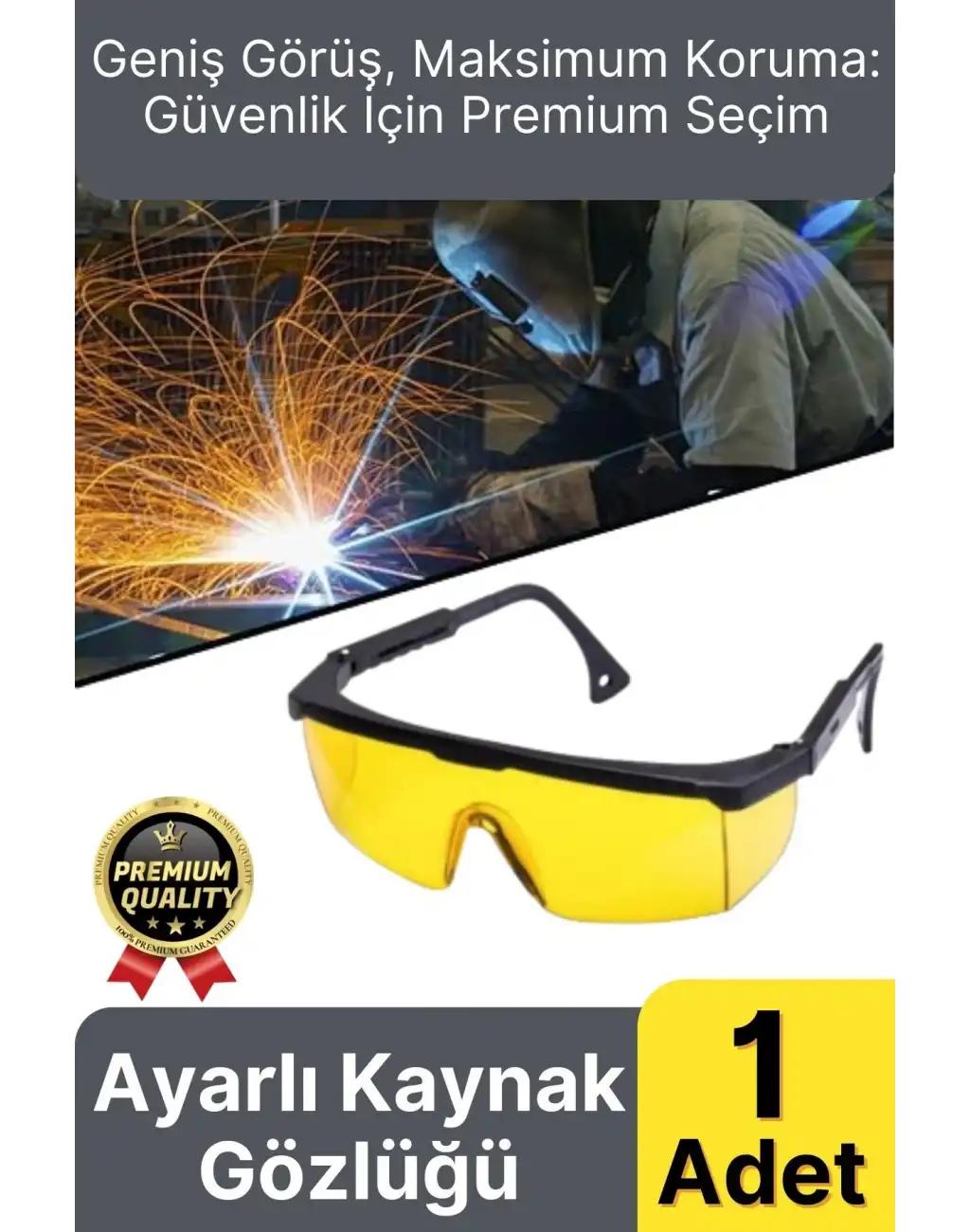 Dayanıklı Hafif Sarı Geniş Görüş Açılı Atölye Endüstriyel Ayarlı Çapak Kaynak Gözlüğü 12x30cm 1 Adet