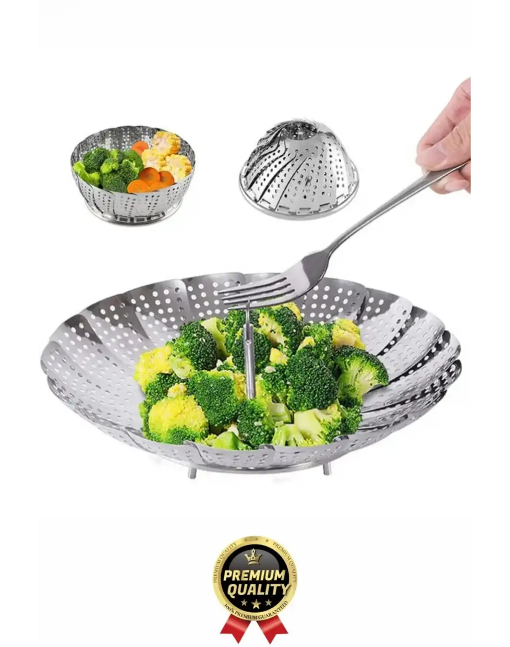 Özel Seri Katlanıp Açılabilir Paslanmaz Çelik Tencere Sebze Buharda Pişirme Haşlama Aparatı Sepeti