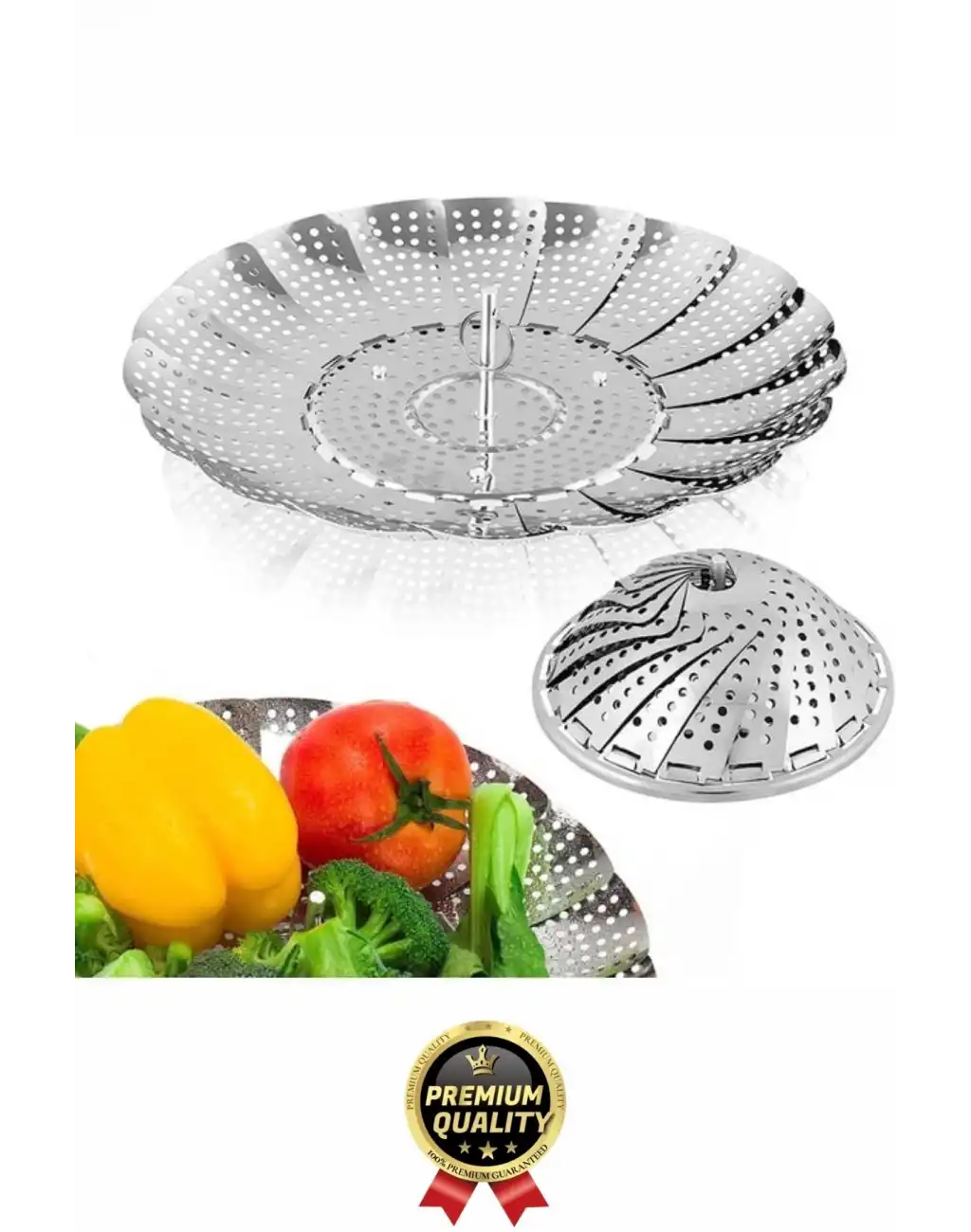 Özel Seri Katlanıp Açılabilir Paslanmaz Çelik Tencere Sebze Buharda Pişirme Haşlama Aparatı Sepeti