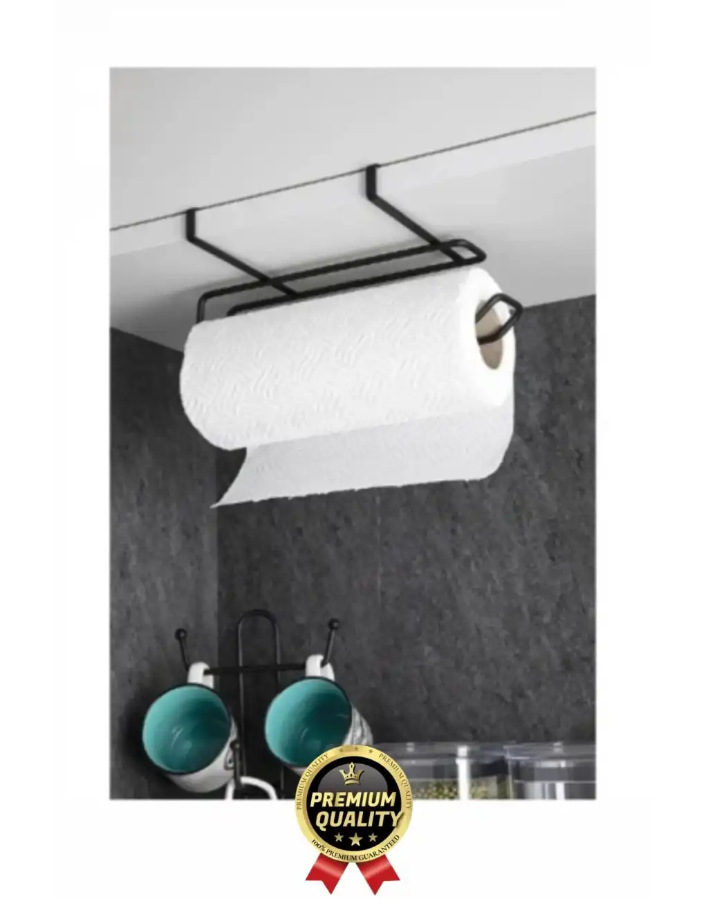 Özel Üretim Pratik Dayanıklı Dolap Kapağına Uyumlu Paslanmaz Metal Siyah Kağıt Havluluk Askı 28x13cm