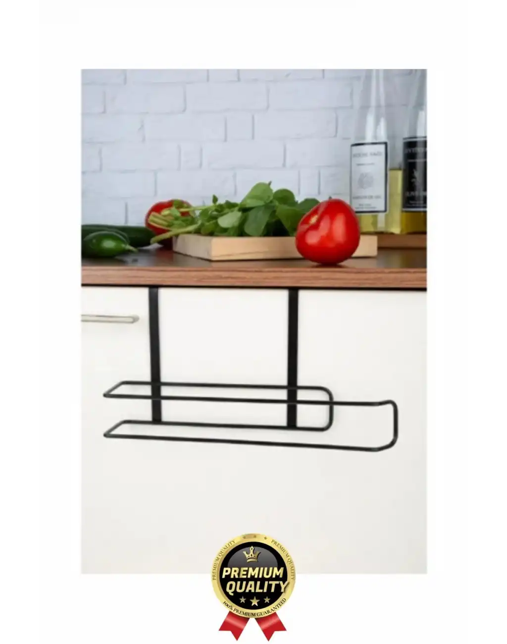 Özel Üretim Pratik Dayanıklı Dolap Kapağına Uyumlu Paslanmaz Metal Siyah Kağıt Havluluk Askı 28x13cm