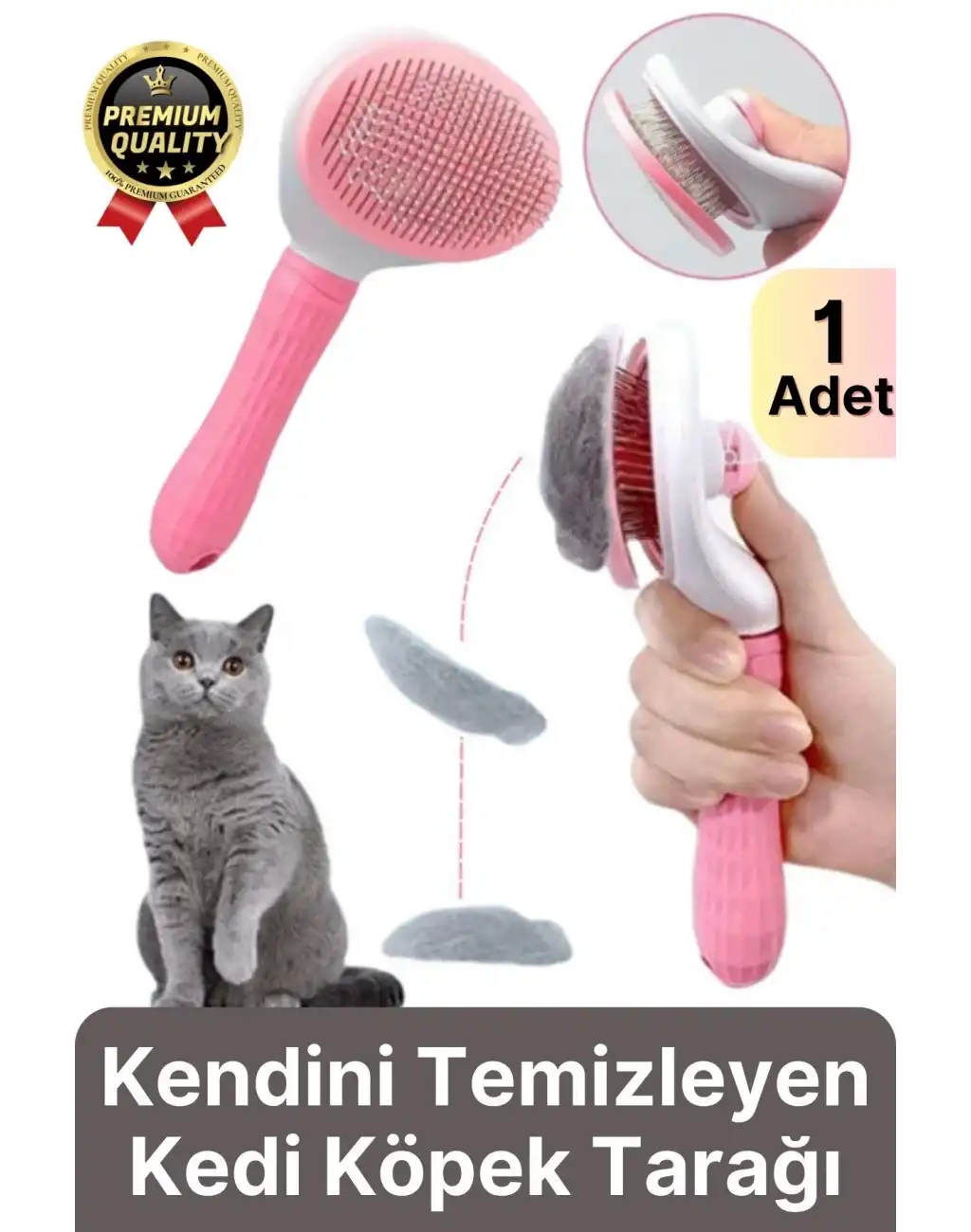 Özel Üretim Pembe Kendini Temizleyen Otomatik Tuşlu Evcil Hayvan Pet Tüy Toplayıcı Kedi Köpek Tarağı