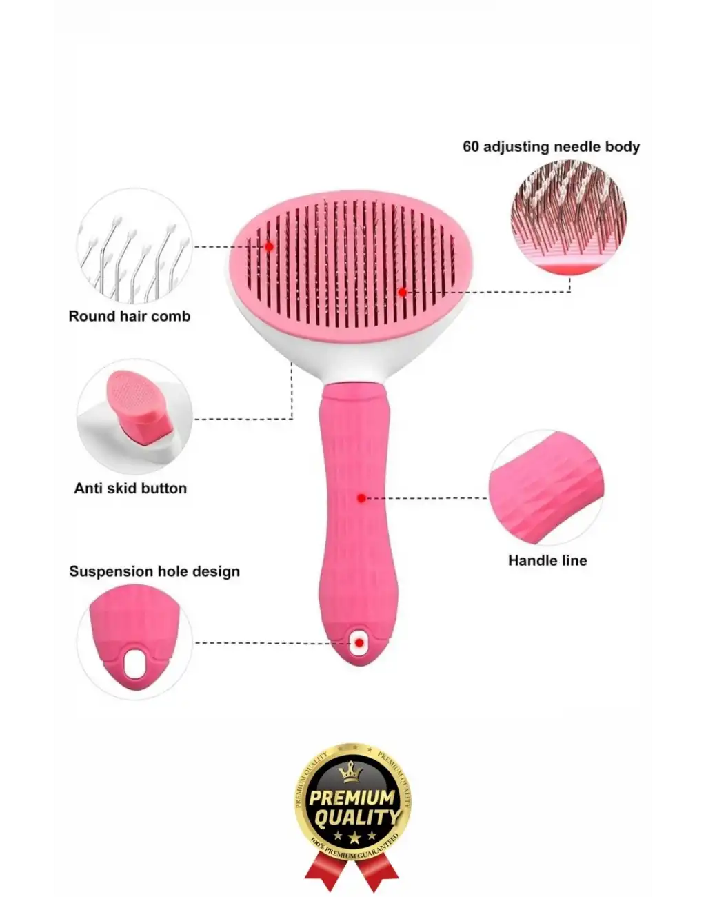 Özel Üretim Pembe Kendini Temizleyen Otomatik Tuşlu Evcil Hayvan Pet Tüy Toplayıcı Kedi Köpek Tarağı