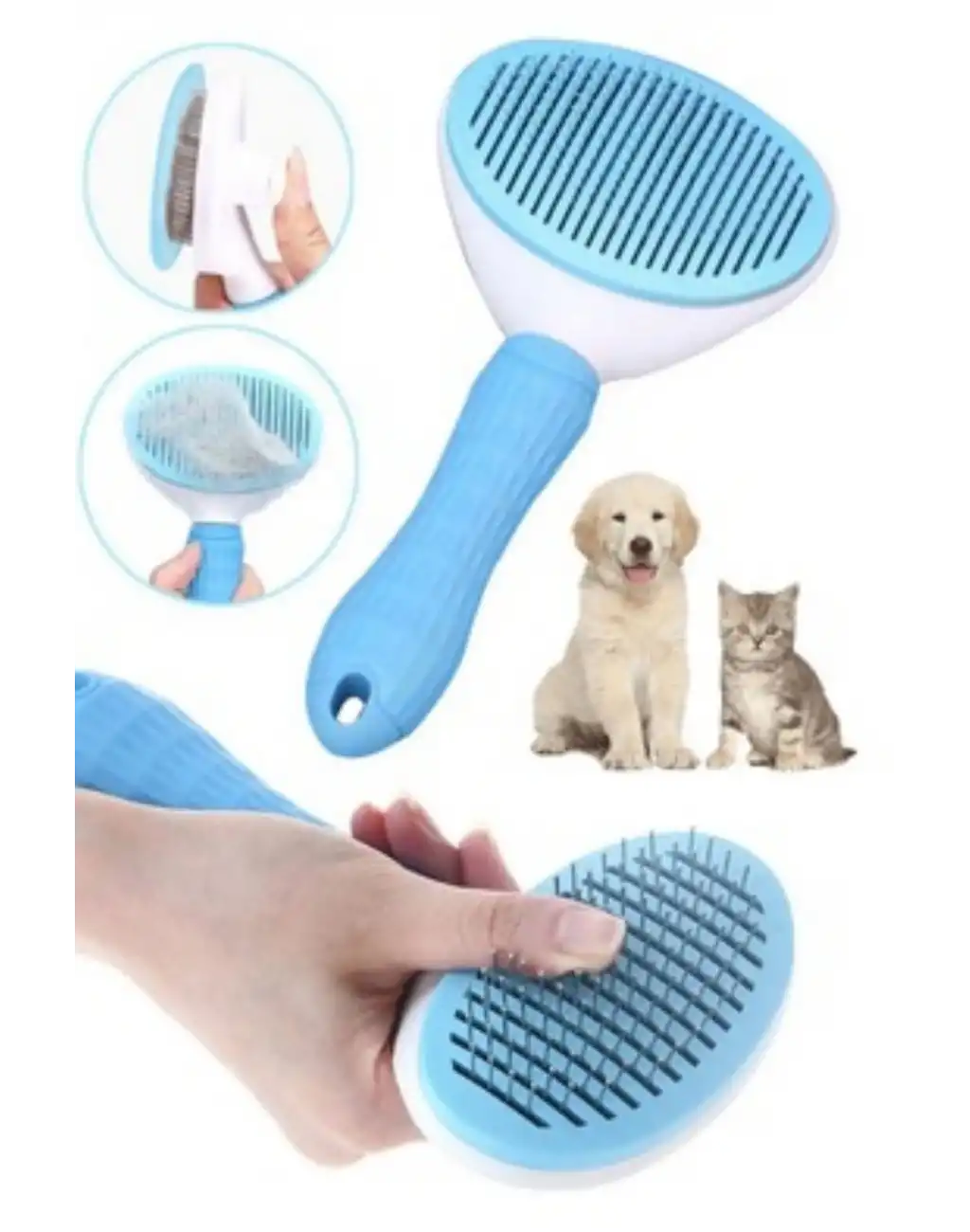Özel Üretim Mavi Kendini Temizleyen Otomatik Tuşlu Evcil Hayvan Pet Tüy Toplayıcı Kedi Köpek Tarağı