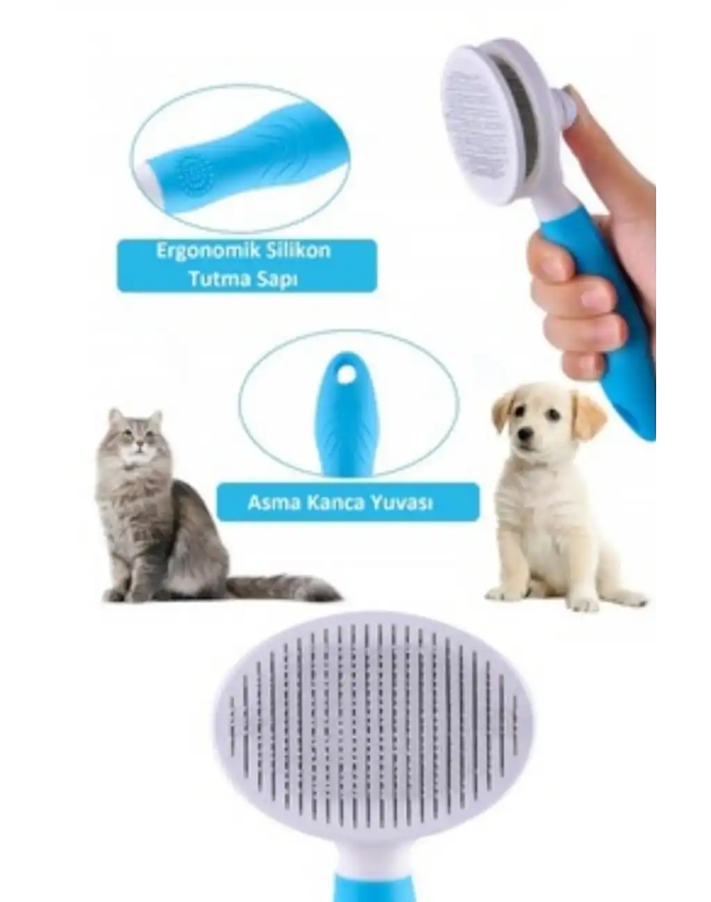 Özel Üretim Mavi Kendini Temizleyen Otomatik Tuşlu Evcil Hayvan Pet Tüy Toplayıcı Kedi Köpek Tarağı