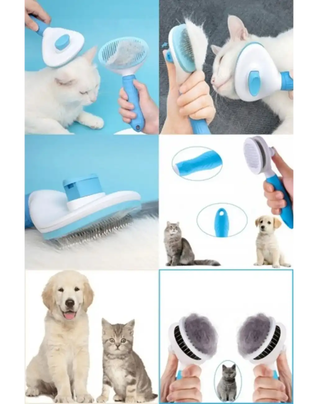 Özel Üretim Mavi Kendini Temizleyen Otomatik Tuşlu Evcil Hayvan Pet Tüy Toplayıcı Kedi Köpek Tarağı