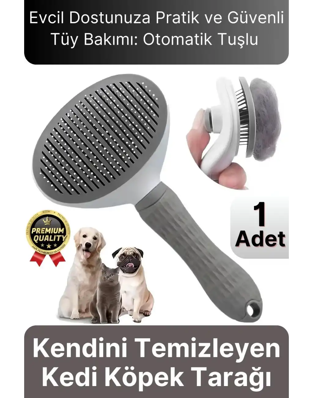 Özel Üretim Gri Kendini Temizleyen Otomatik Tuşlu Evcil Hayvan Pet Tüy Toplayıcı Kedi Köpek Tarağı