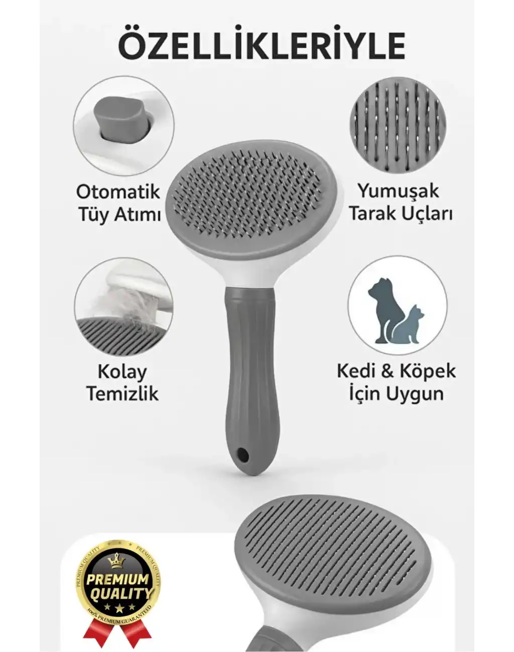 Özel Üretim Gri Kendini Temizleyen Otomatik Tuşlu Evcil Hayvan Pet Tüy Toplayıcı Kedi Köpek Tarağı