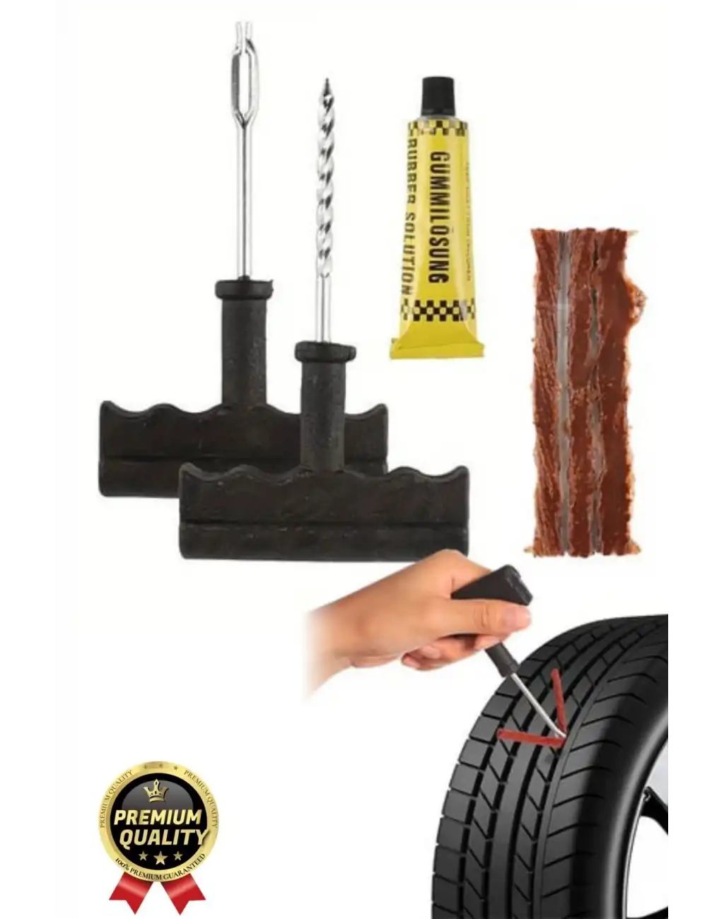 Çok Amaçlı Pratik Patlayan Tekerlek Araç Bisiklet Lastik Tamir Kiti Macun Fitil Atma Seti 6 Parça