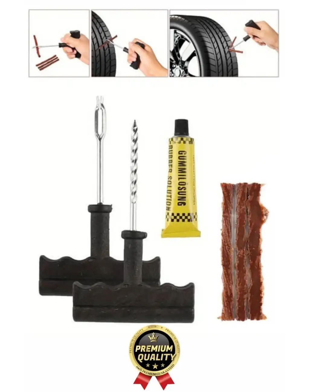 Çok Amaçlı Pratik Patlayan Tekerlek Araç Bisiklet Lastik Tamir Kiti Macun Fitil Atma Seti 6 Parça