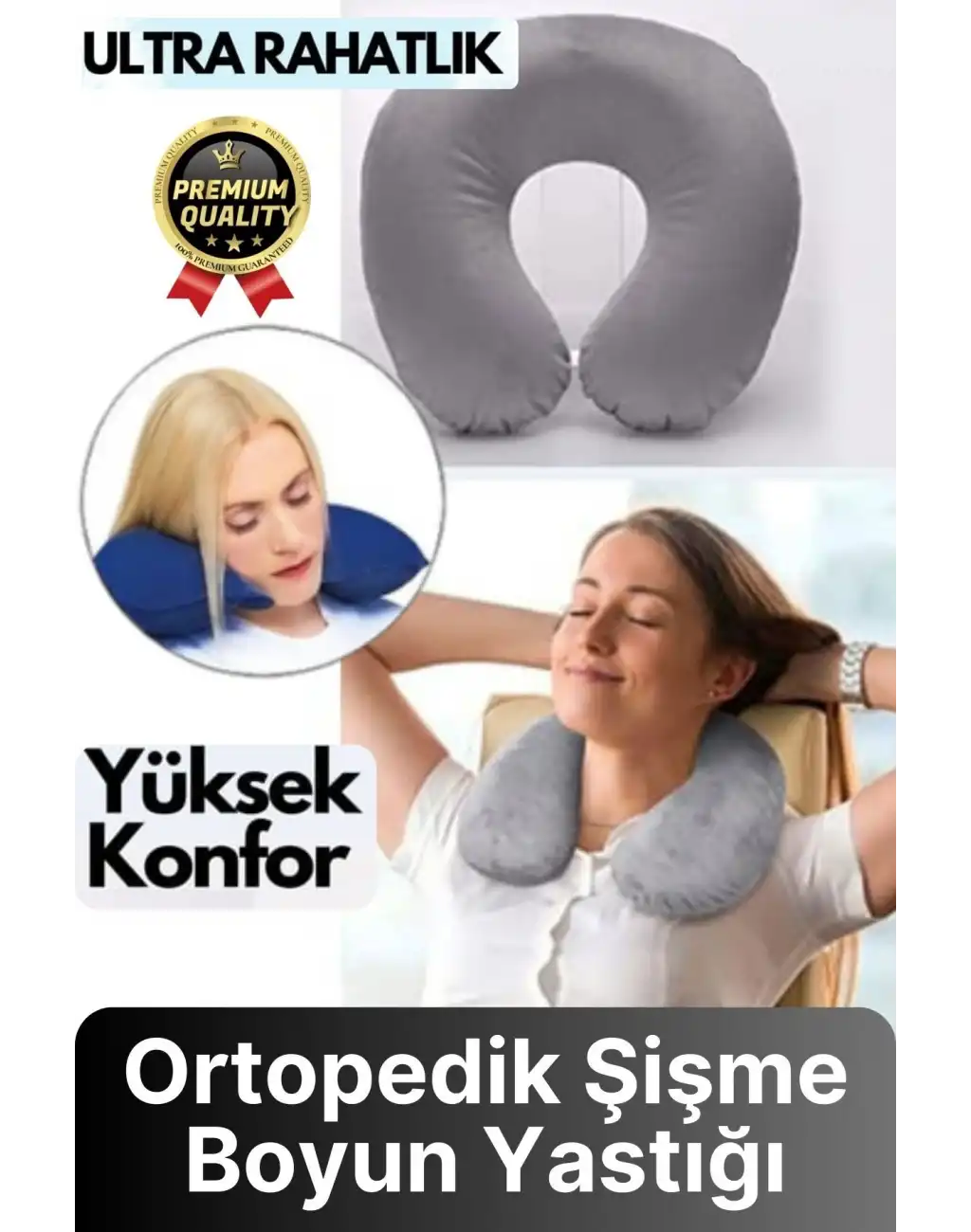 Özel Üretim Portatif Rahat Konforlu Seyahat Yolculuk Araba Uçak Kadife Ortopedik Şişme Boyun Yastığı