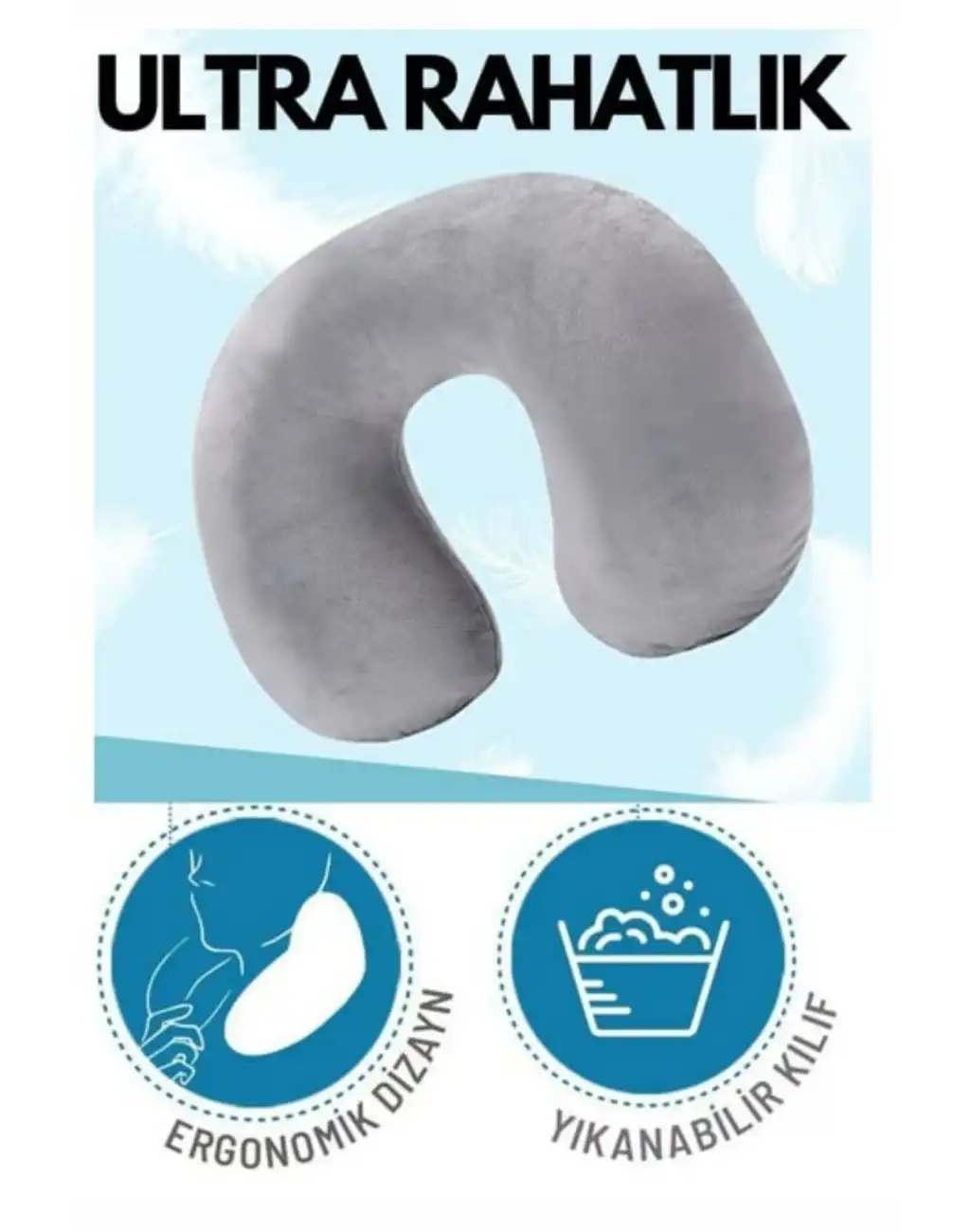 Özel Üretim Portatif Rahat Konforlu Seyahat Yolculuk Araba Uçak Kadife Ortopedik Şişme Boyun Yastığı
