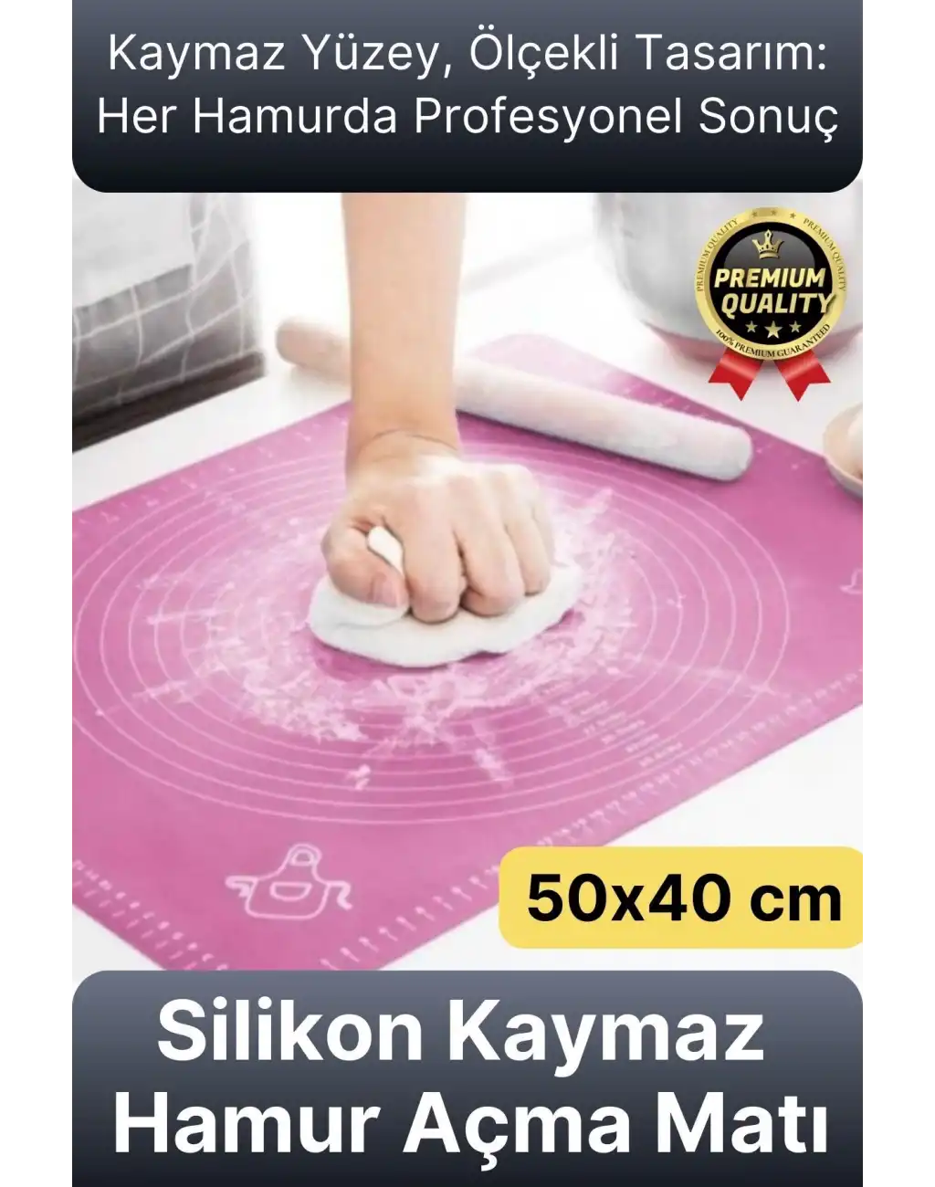 Özel Seri Isıya Dayanıklı Ölçekli Gıda Uyumlu Kaymaz Silikon Hamur Açma Yoğurma Matı Örtüsü 50x40 cm