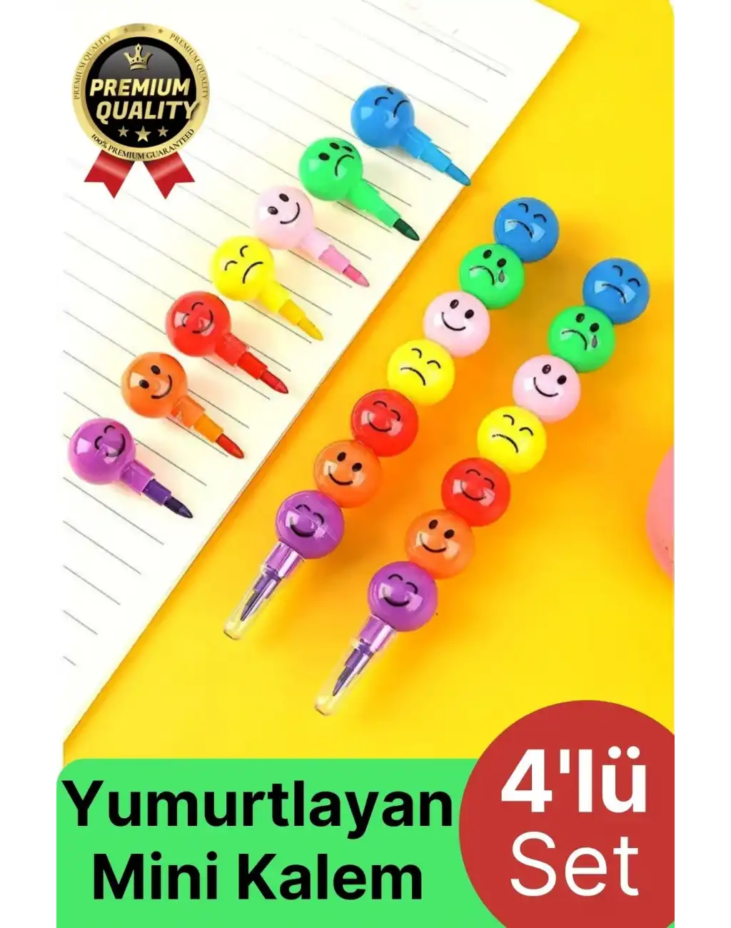 Özel Seri İlkokul Okul Öğrenci Renkli Hafif Eğlenceli Emoji Yüzlü Yumurtlayan Mini Kalem 4lü Set