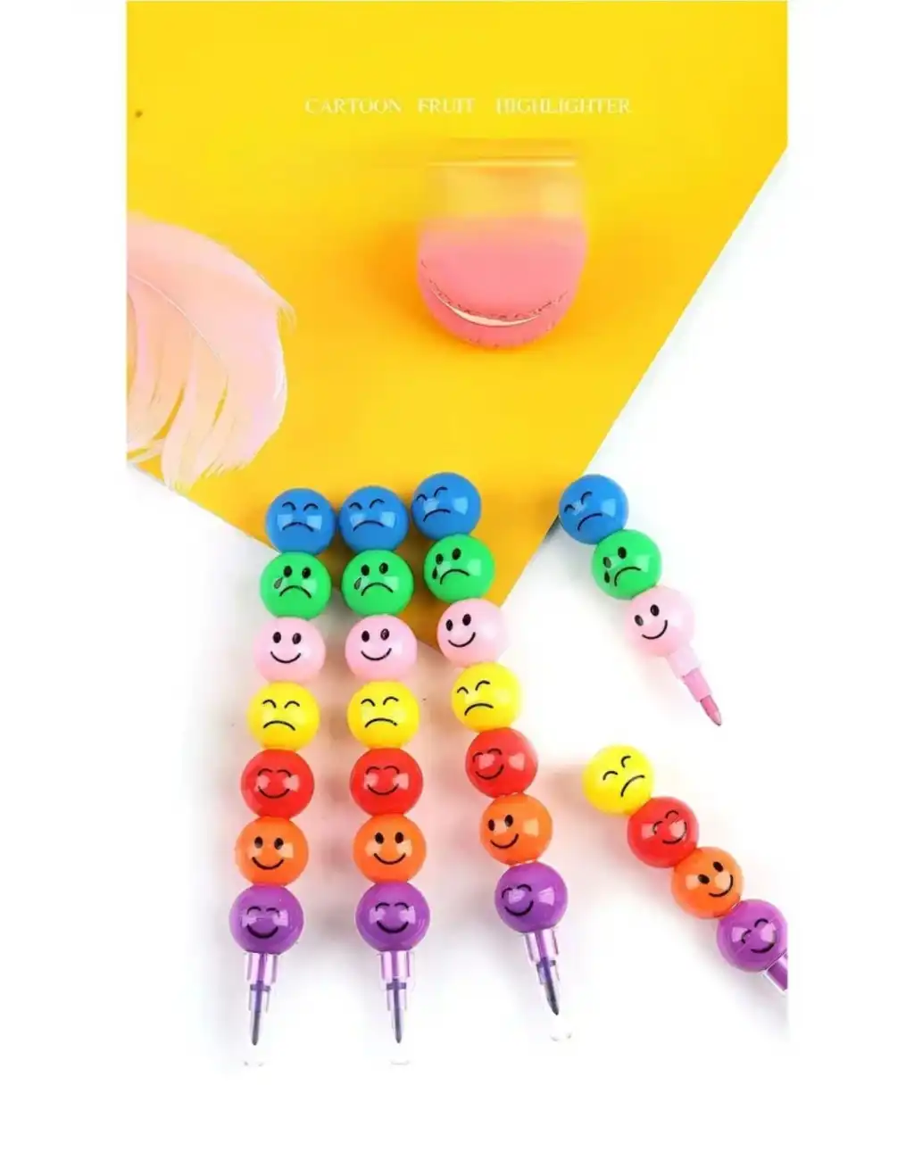 Özel Seri İlkokul Okul Öğrenci Renkli Hafif Eğlenceli Emoji Yüzlü Yumurtlayan Mini Kalem 4lü Set