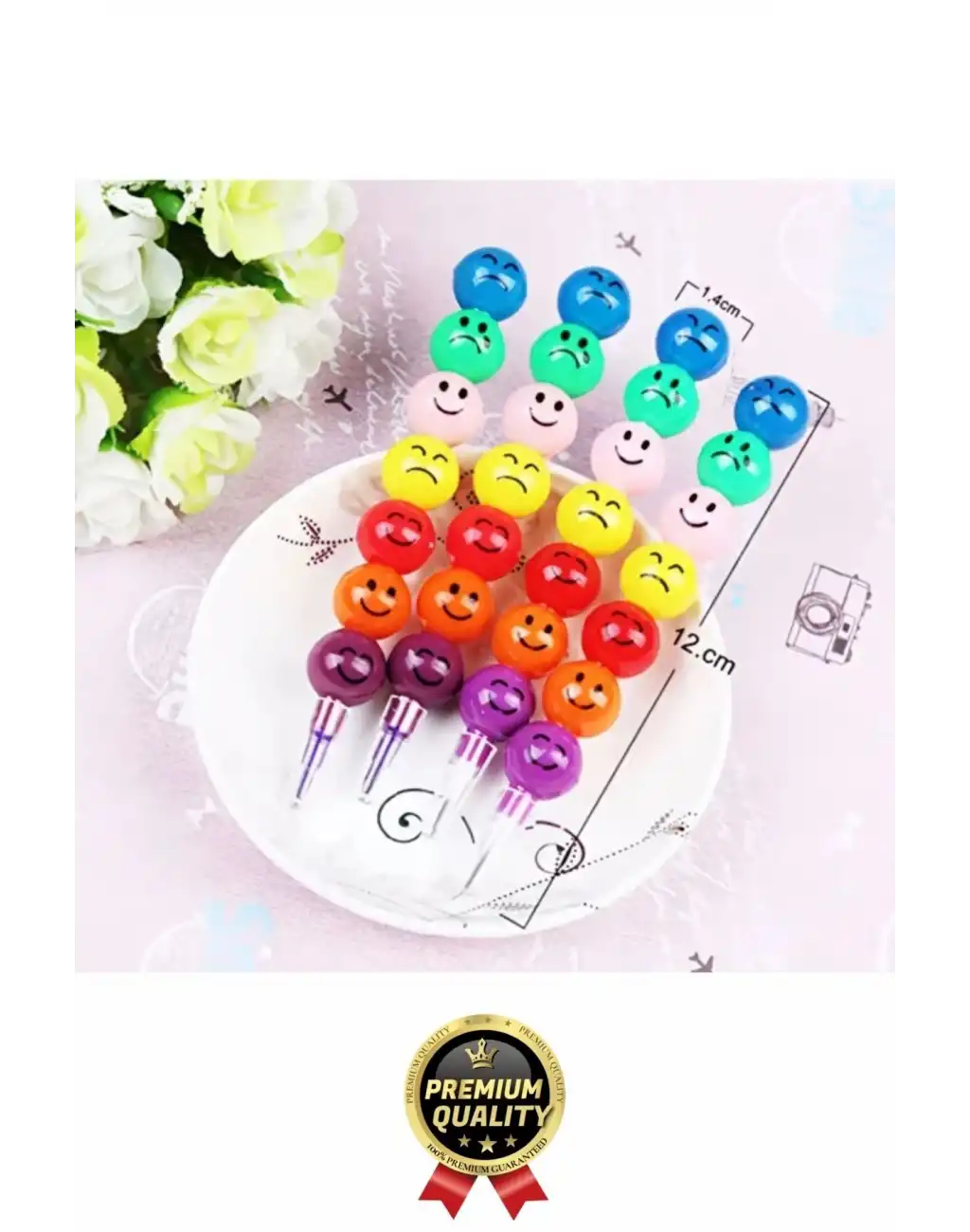 Özel Seri İlkokul Okul Öğrenci Renkli Hafif Eğlenceli Emoji Yüzlü Yumurtlayan Mini Kalem 4lü Set