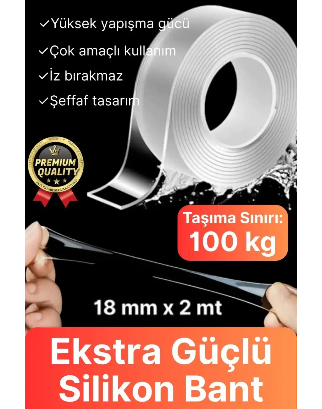 Çok Amaçlı Çift Taraflı İz Bırakmaz Montaj Tamir Bandı Şeffaf Güçlü Silikon Bant 18mm X 2mt 1 Adet