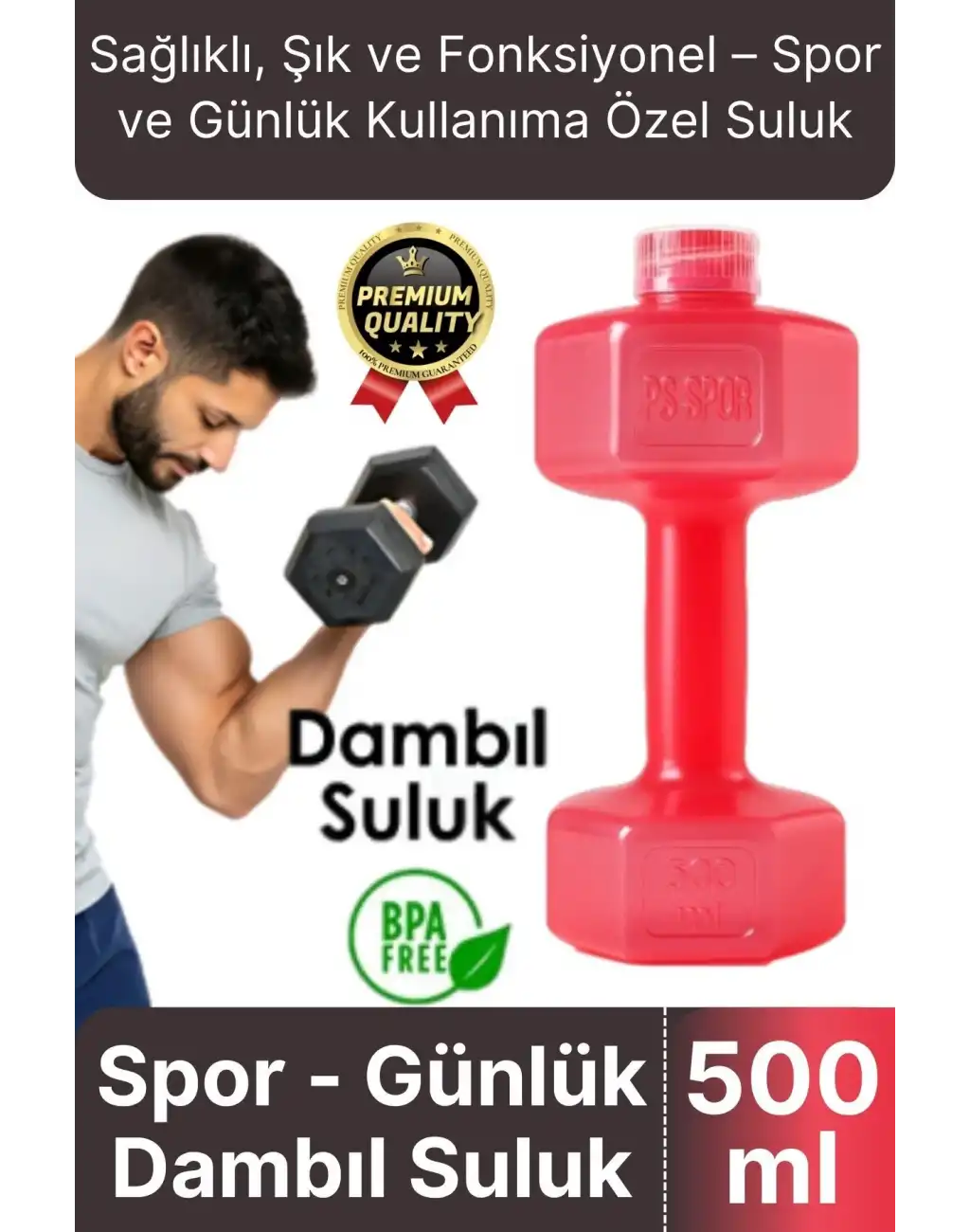 Özel Üretim Fitness Spor Okul Koşu Bpa İçermeyen Plastik Matara Günlük Pembe Dambıl Suluk 500 ml