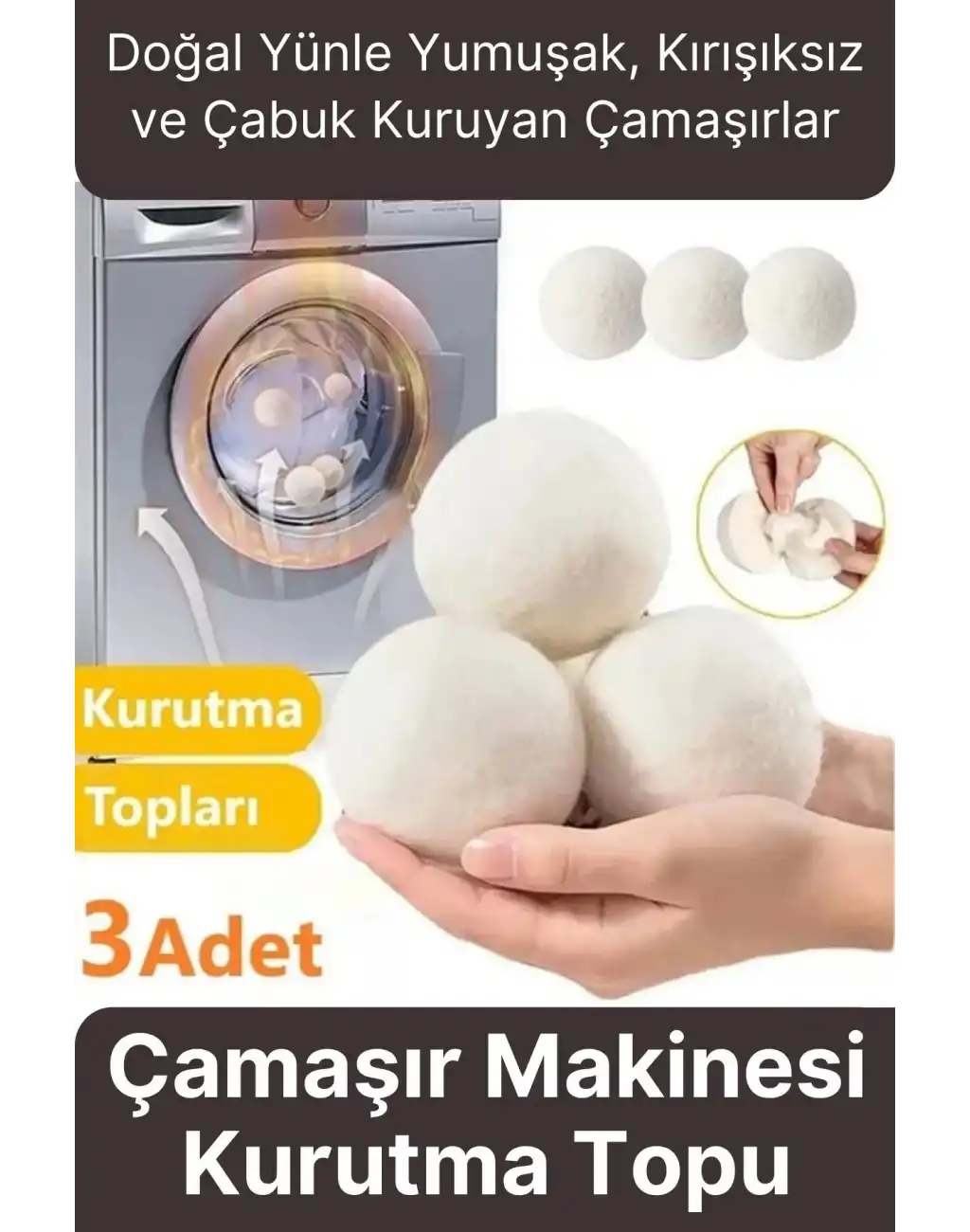 Sürtünme Engellen Kırışıklık Azaltıcı Çabuk Kuruma Yün Çamaşır Makinesi Kurutma Topu Yumuşatıcı 3lü