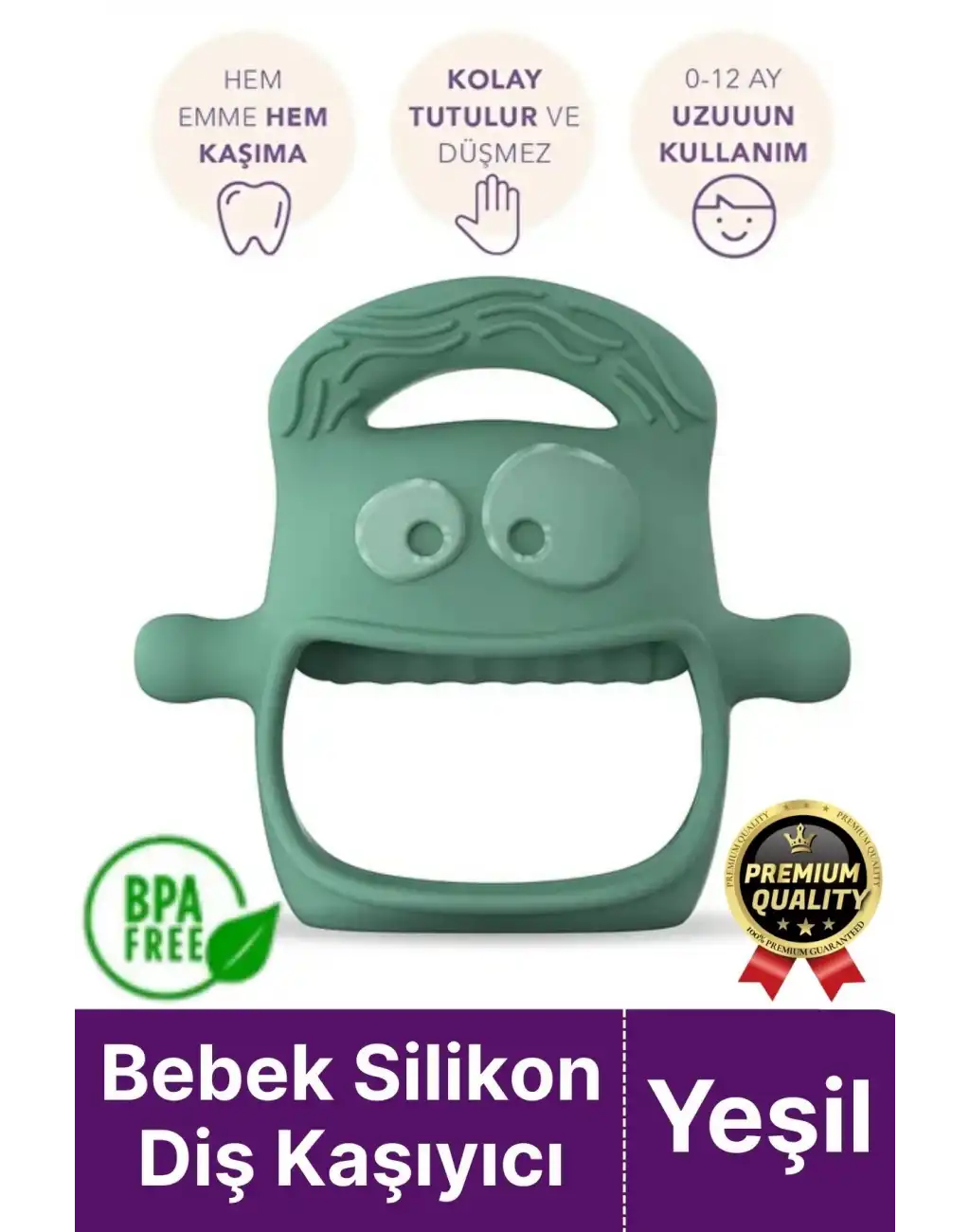 Eğlenceli Yumuşak Esnek Bpa İçermeyen Diş Çıkarma Dönemi Kaşıma Silikon Yeşil Bebek Diş Kaşıyıcı