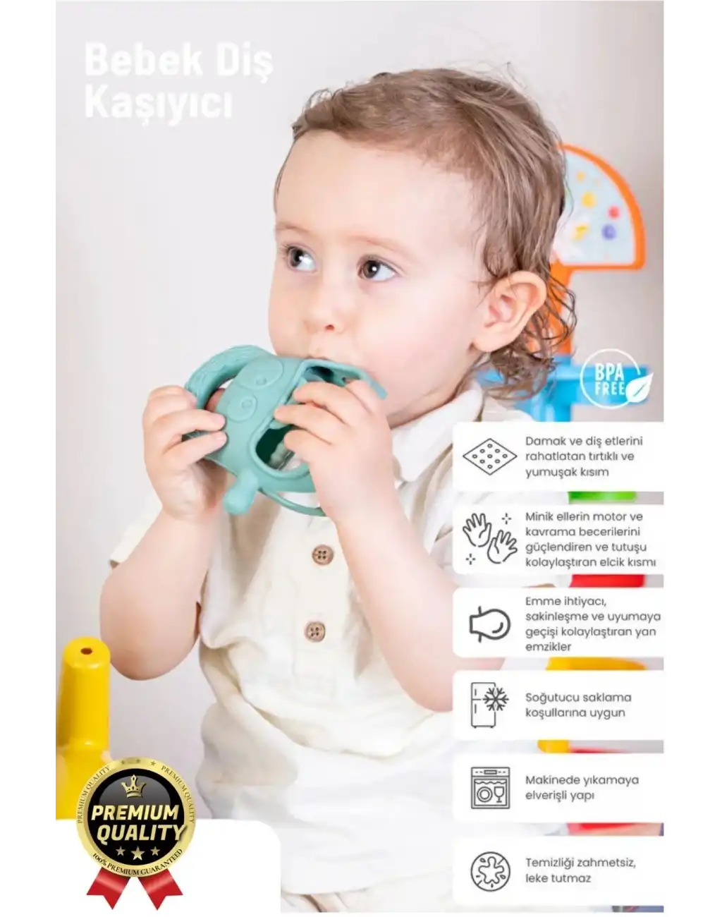 Eğlenceli Yumuşak Esnek Bpa İçermeyen Diş Çıkarma Dönemi Kaşıma Silikon Yeşil Bebek Diş Kaşıyıcı