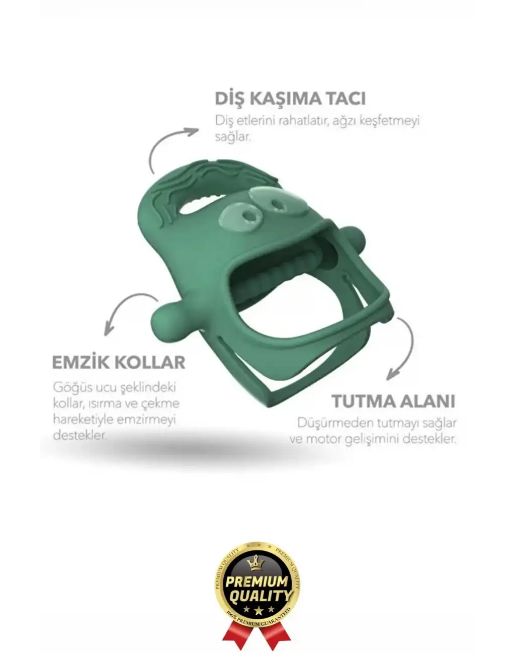 Eğlenceli Yumuşak Esnek Bpa İçermeyen Diş Çıkarma Dönemi Kaşıma Silikon Yeşil Bebek Diş Kaşıyıcı