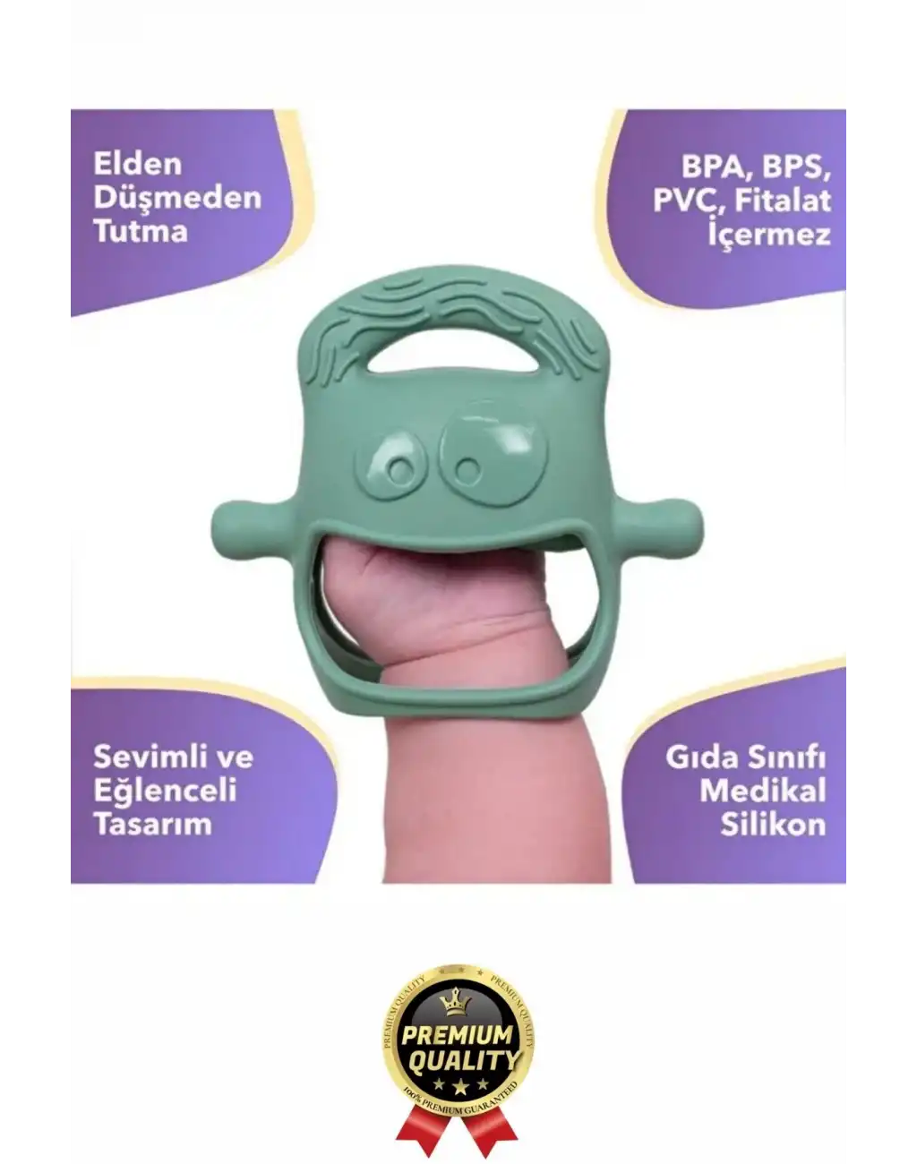 Eğlenceli Yumuşak Esnek Bpa İçermeyen Diş Çıkarma Dönemi Kaşıma Silikon Yeşil Bebek Diş Kaşıyıcı