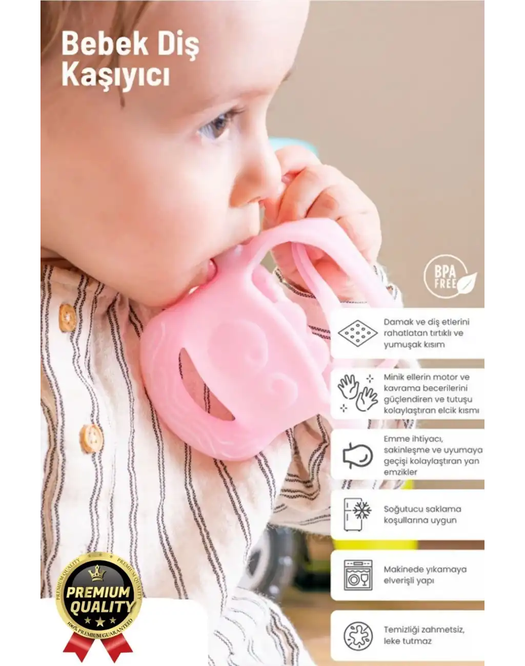 Eğlenceli Yumuşak Esnek Bpa İçermeyen Diş Çıkarma Dönemi Kaşıma Silikon Pembe Bebek Diş Kaşıyıcı