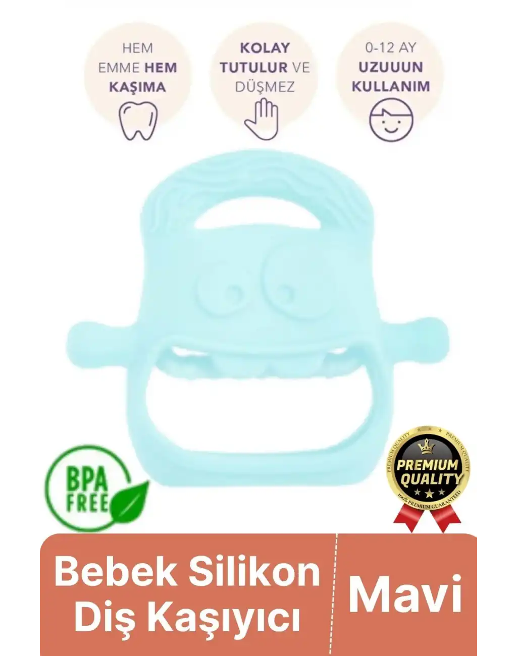 Eğlenceli Yumuşak Esnek Bpa İçermeyen Diş Çıkarma Dönemi Kaşıma Silikon Mavi Bebek Diş Kaşıyıcı