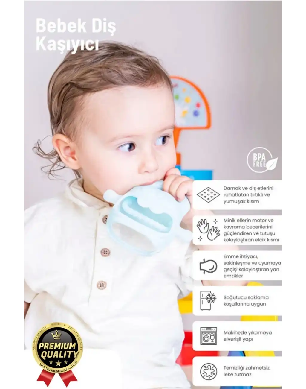 Eğlenceli Yumuşak Esnek Bpa İçermeyen Diş Çıkarma Dönemi Kaşıma Silikon Mavi Bebek Diş Kaşıyıcı